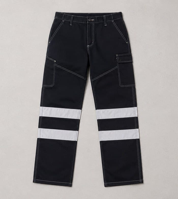 Black hi-vis utility work trouser with reflective leg bands